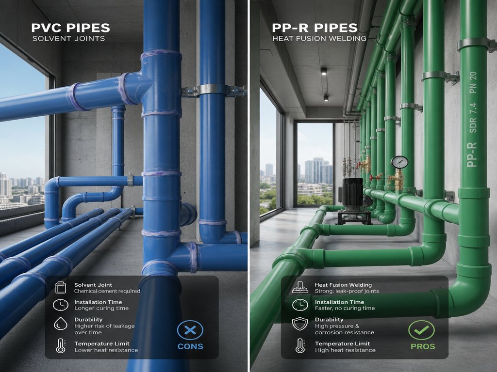 Blue PVC vs. Green PP-R for High-Rise Water Supply: A Total Cost of Ownership Analysis